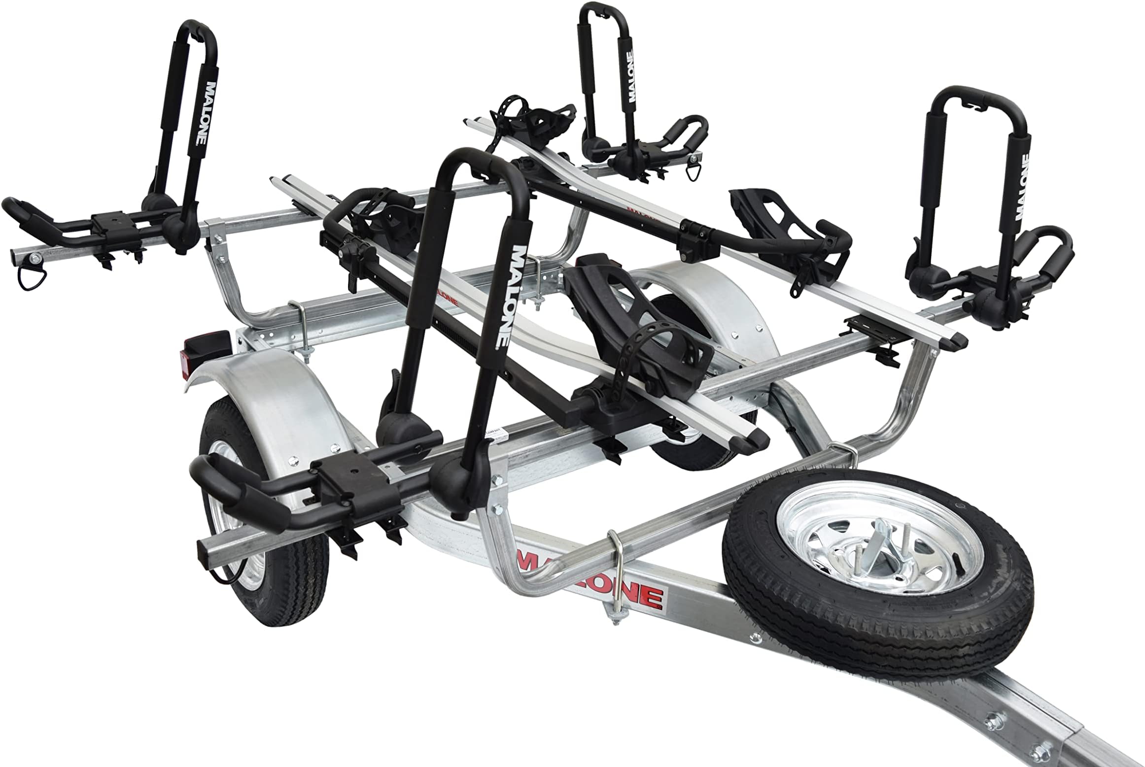 MPG461KB MicroSport 2 Kayak Trailer with 2 J-Rack Kayak Carriers, 2 Bike Racks & Spare Tire | 20' / 800 lbs Capacity | Fully Submersible | Marine Grade Galvanized Steel Construction