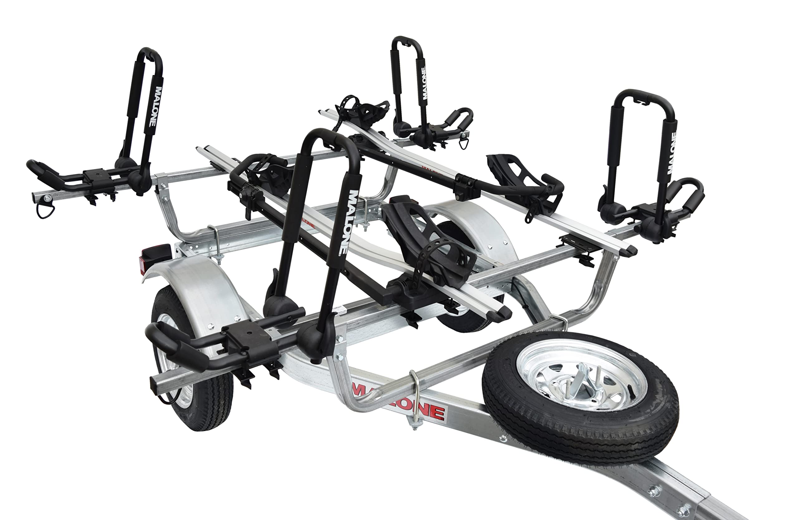 Malone MPG461KB MicroSport 2 Kayak Trailer with 2 J-Rack Kayak Carriers, 2 Bike Racks & Spare Tire | 20' / 800 lbs Capacity | Fully Submersible | Marine Grade Galvanized Steel Construction
