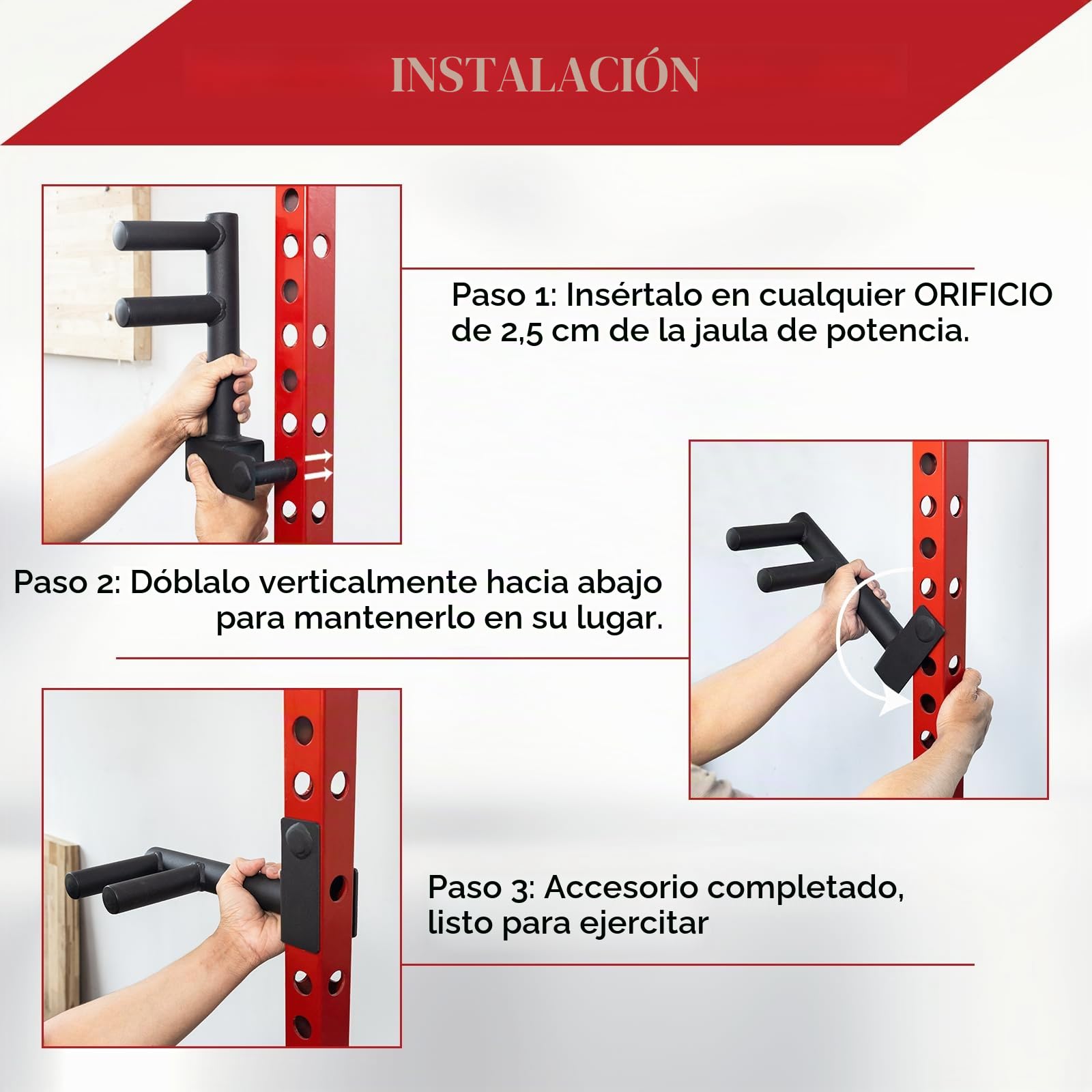 Yes4All, Accesorio para barra de inmersión para sentadillas con capacidad de 450 kg, para tubo de 5 x 5 cm, jaula de alimentación de agujero de 2,5 cm incluyendo gancho en J, brazo de seguridad