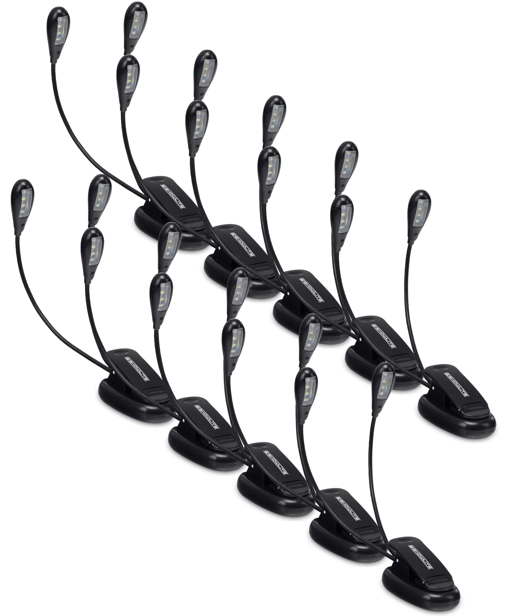 Showlite 10er Set Bright Light 8 LED Notenpultleuchte (8 lichtstarke LEDs, 2 Helligkeitsstufen, universell einsetzbar, lange Lebensdauer, inkl. Batterien) Schwarz