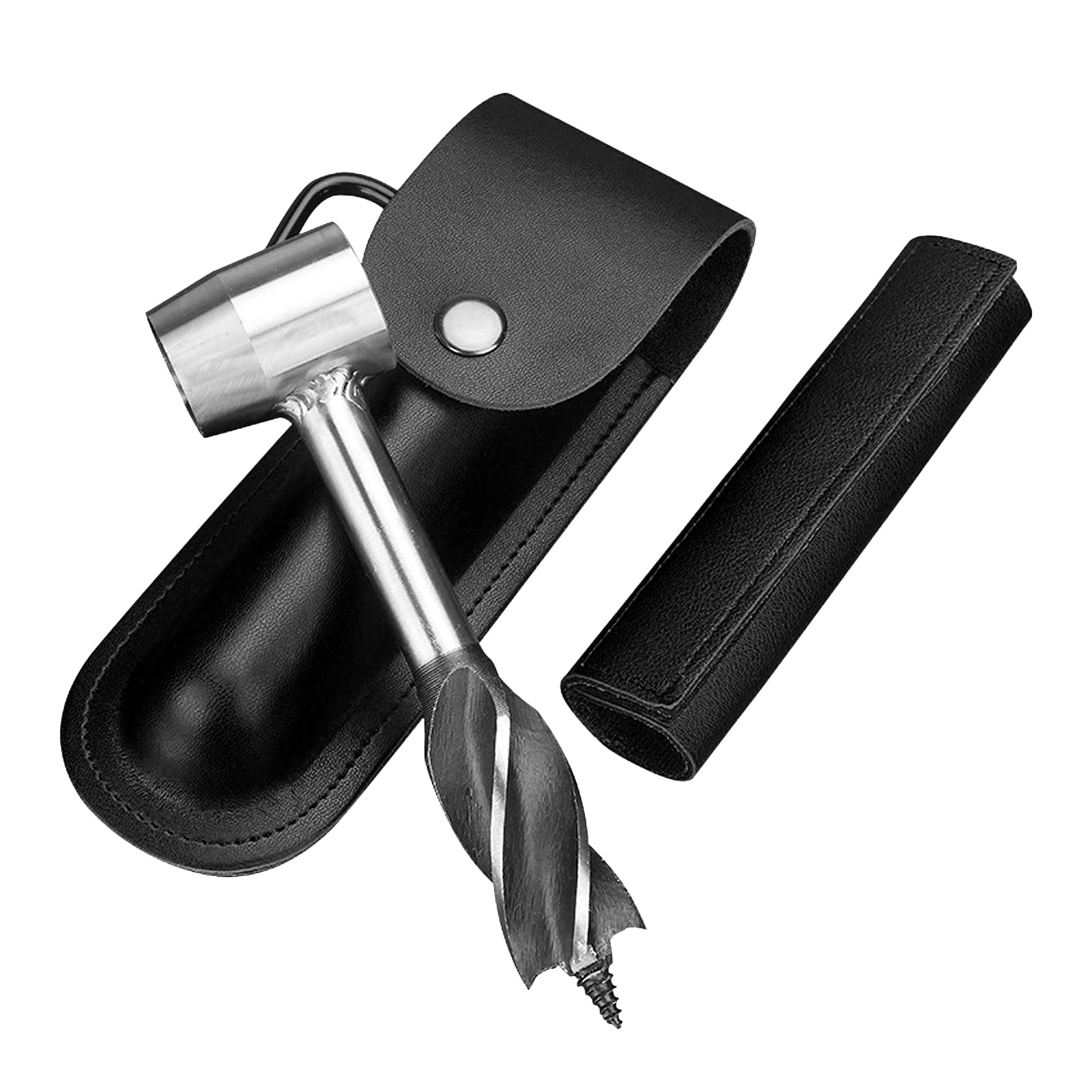 Gift2uSurvival Settlers Tool Auger Drill Bit Bushcraft Tools Gear Survival Tools Settlers Wrench Outdoor Wood Peg and Hole Maker Hand Auger with Holster, Leather Black