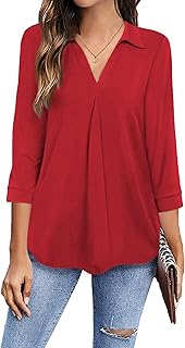 Newchoice - Camisas de manga 3/4 con cuello en V para mujer, para negocios, de estilo casual, blusas sueltas de trabajo