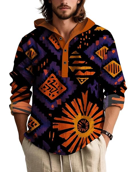 Cowboys Aztec Graphic Hoodies Men Western Camo Pullover Sweatshirt Hooded 1/4 Butto...