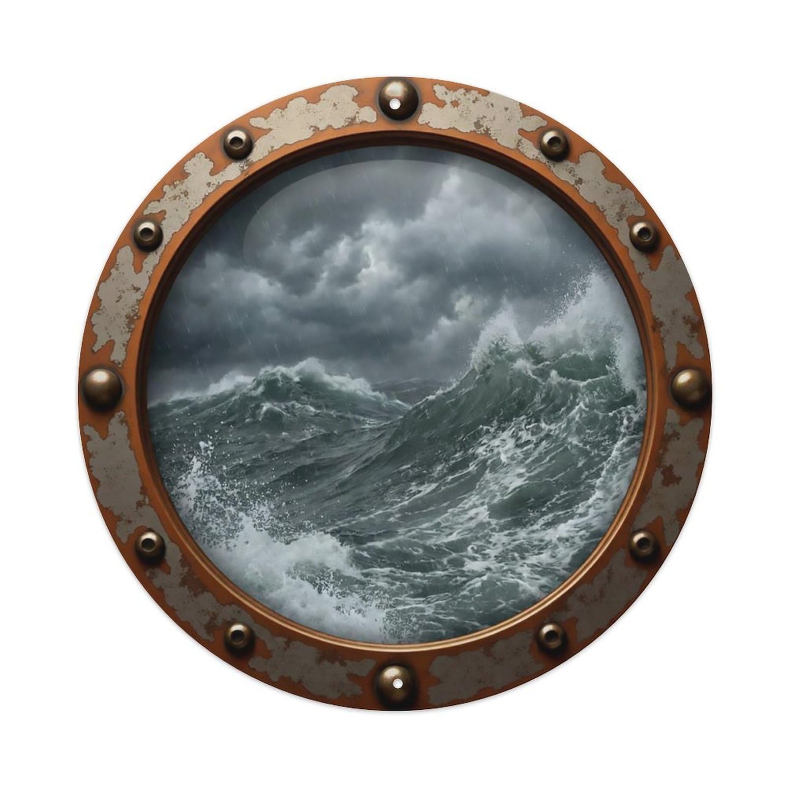 Vintage Porthole Heaving Seas Nautical Window View Metal Tin Sign