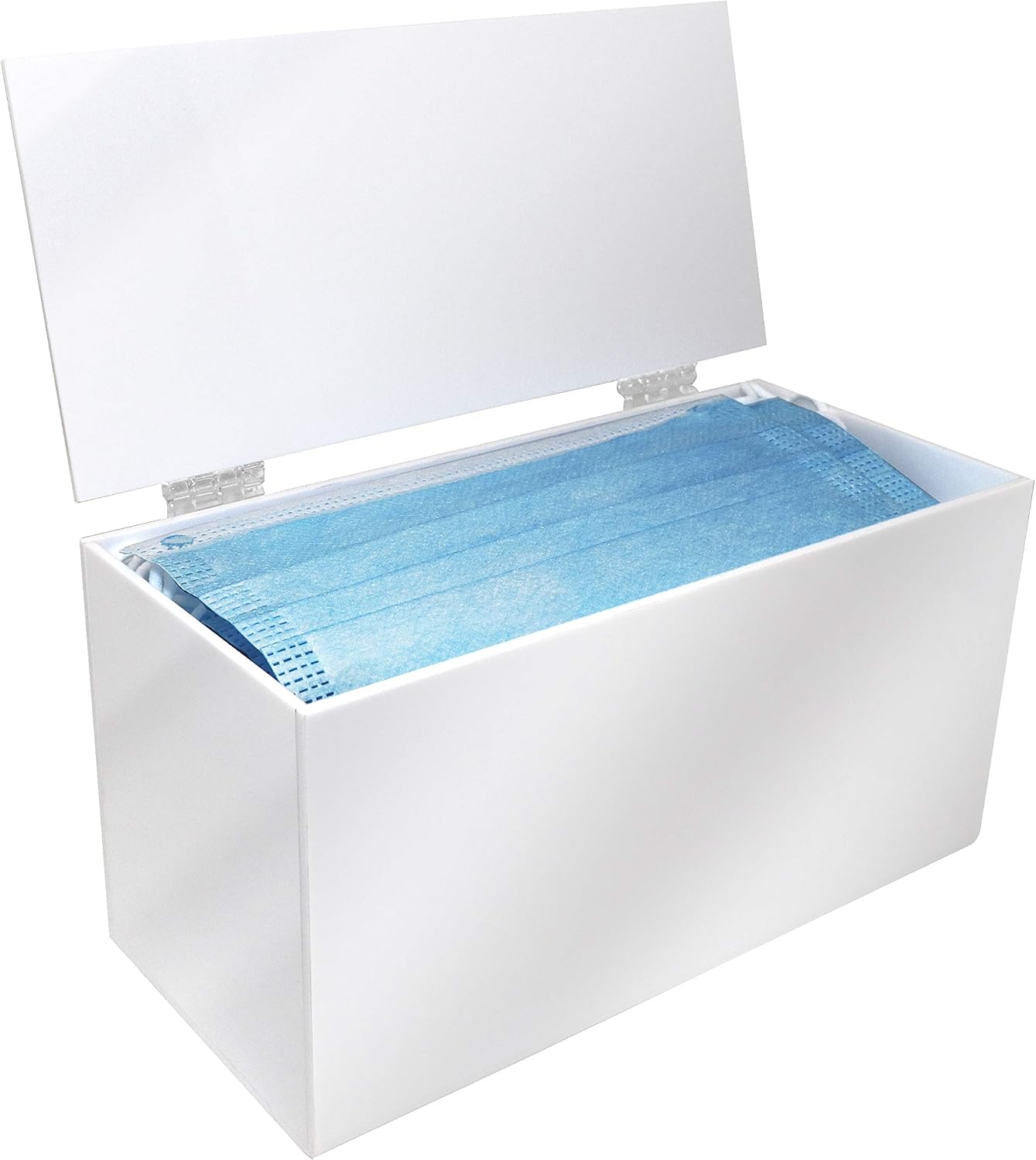 Face Mask Dispenser | Acrylic Mask Box with Cover for Storing and Dispensing Personal Face Masks (White)