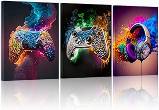 Gaming Room Canvas Wall Art Set of 3, Game Posters Wall Decor, Gamer Pai...