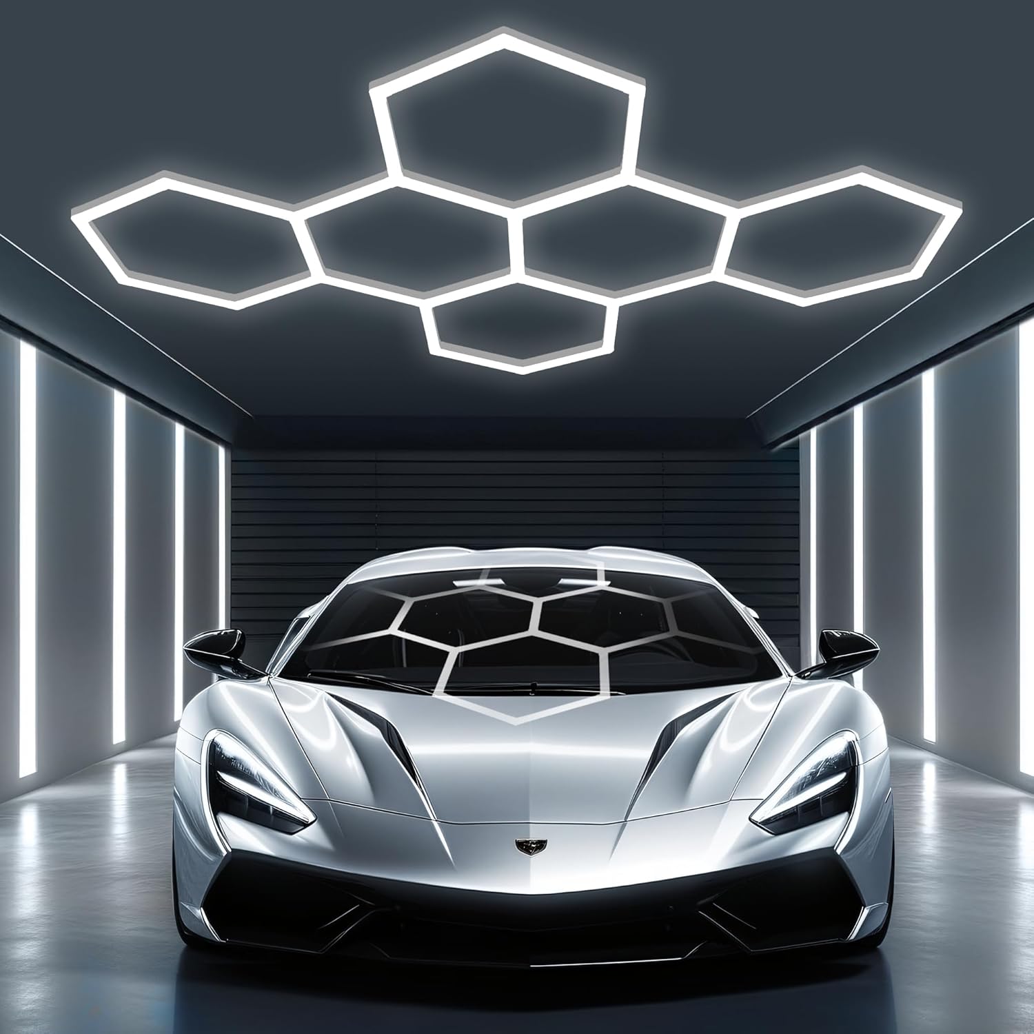 Hexagon Lights: High Brightness 220W, 25,960 LM, 6500K Hexagon Garage Lights, Hexagon LED Lights 6 Grid for Garage, Shopping Mall, Workshop and Car Detailing Shop etc