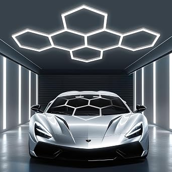 Hexagon Lights High Brightness 220W, 25,960 LM, 6500K Hexagon Garage Lights, Hexagon LED Lights 6 Grid for Garage, Shopping Mall, Workshop and Car Detailing Shop etc