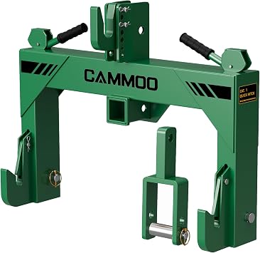 CAMMOO 3-Point Quick Hitch with 2" Receiver&Extra Versatile Adapter, Adaptation to Category 1, No Bushing Required, 3000LBS Lift Capacity, 5 Level Adjustable Bolt &Reinforcing Rib Design Green