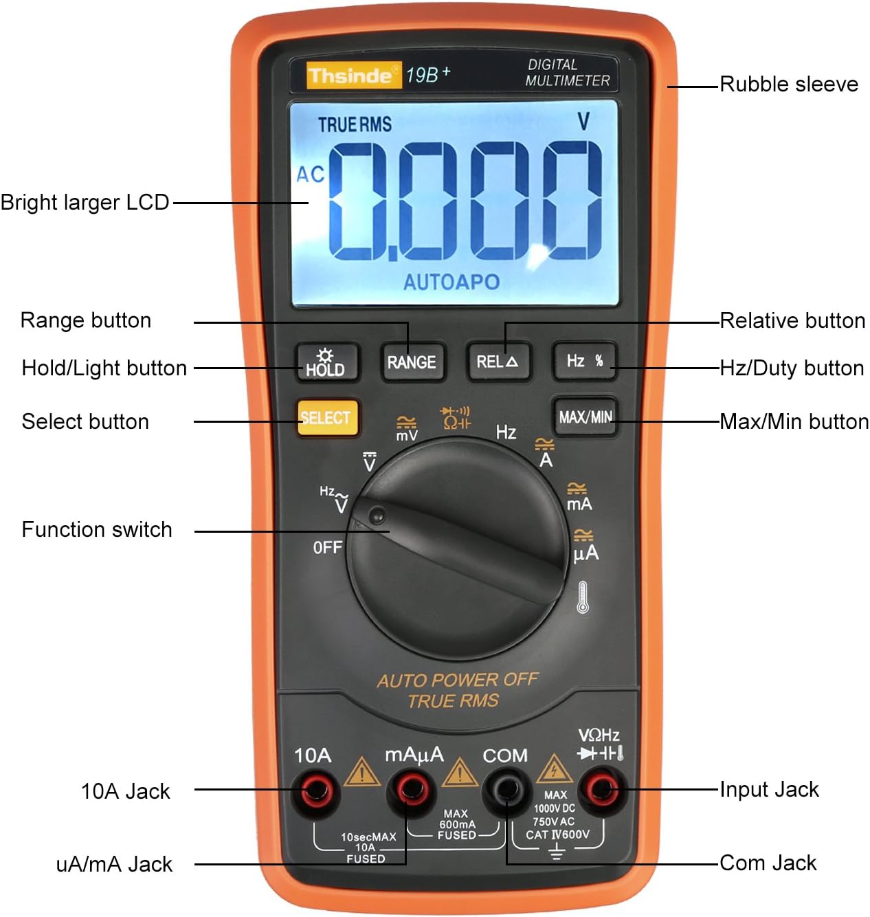 Autoranging Multimeter Test for Temperature AC/DC Voltage, Current, Resistance, Continuity, Capacitance, Frequency,Diodes Transistors