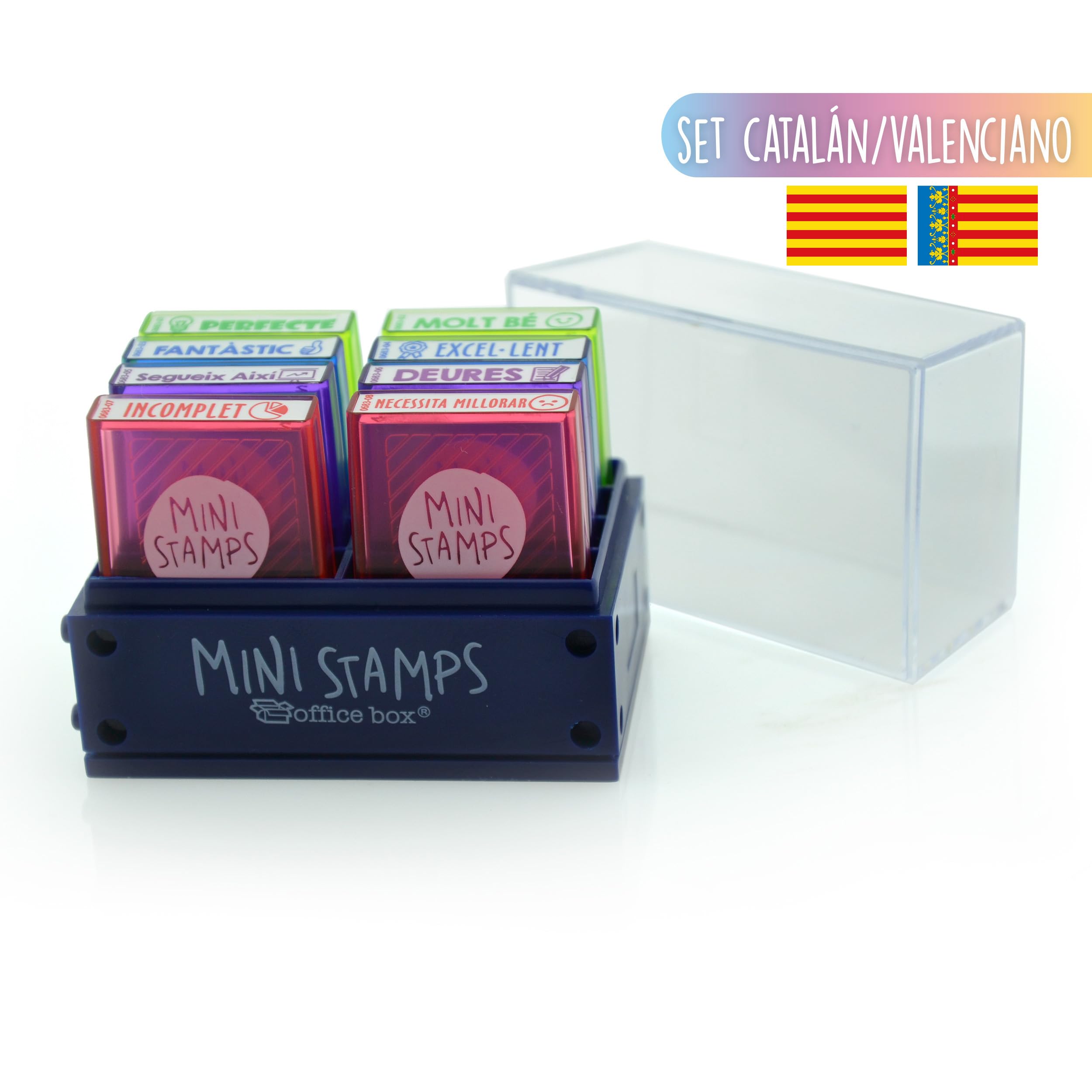 Pack 8 Sellos Motivacionales Especial Profesores MINI STAMP (En Catalán) - REF. 0683 - Hasta 10,000 Impresiones por Sello.En Cajita Individual by Office Box