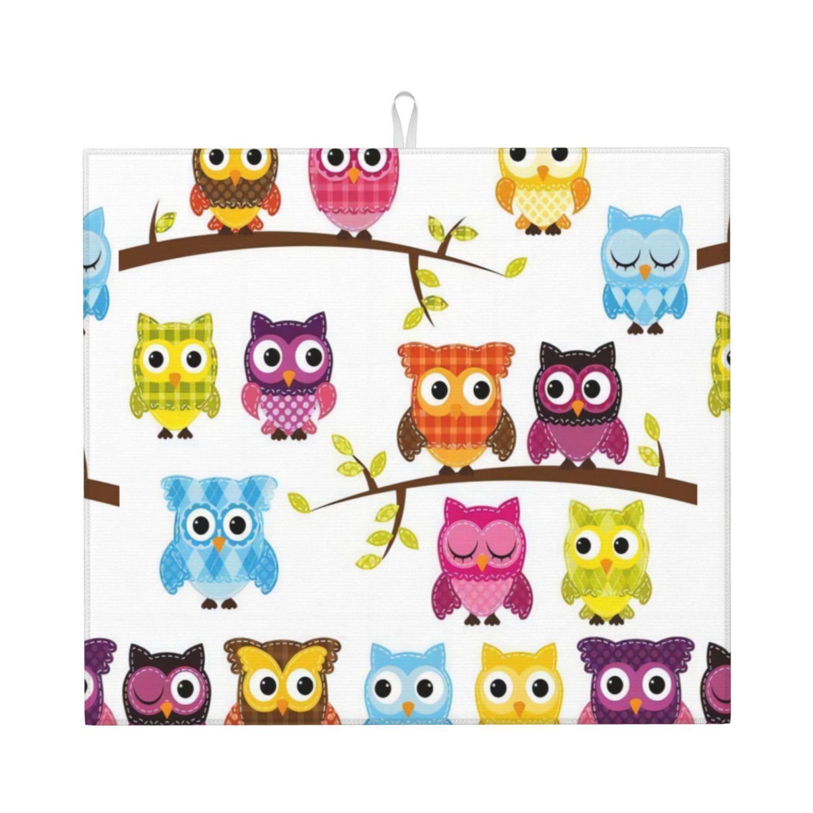 Yyhwhjde Black Owls On Tree Branches Prints Kitchen Drying Mat – Absorbent Dish Throw For Countertop, Non-Slip Layer With Vibrant Prints, Ideal For Housewarming