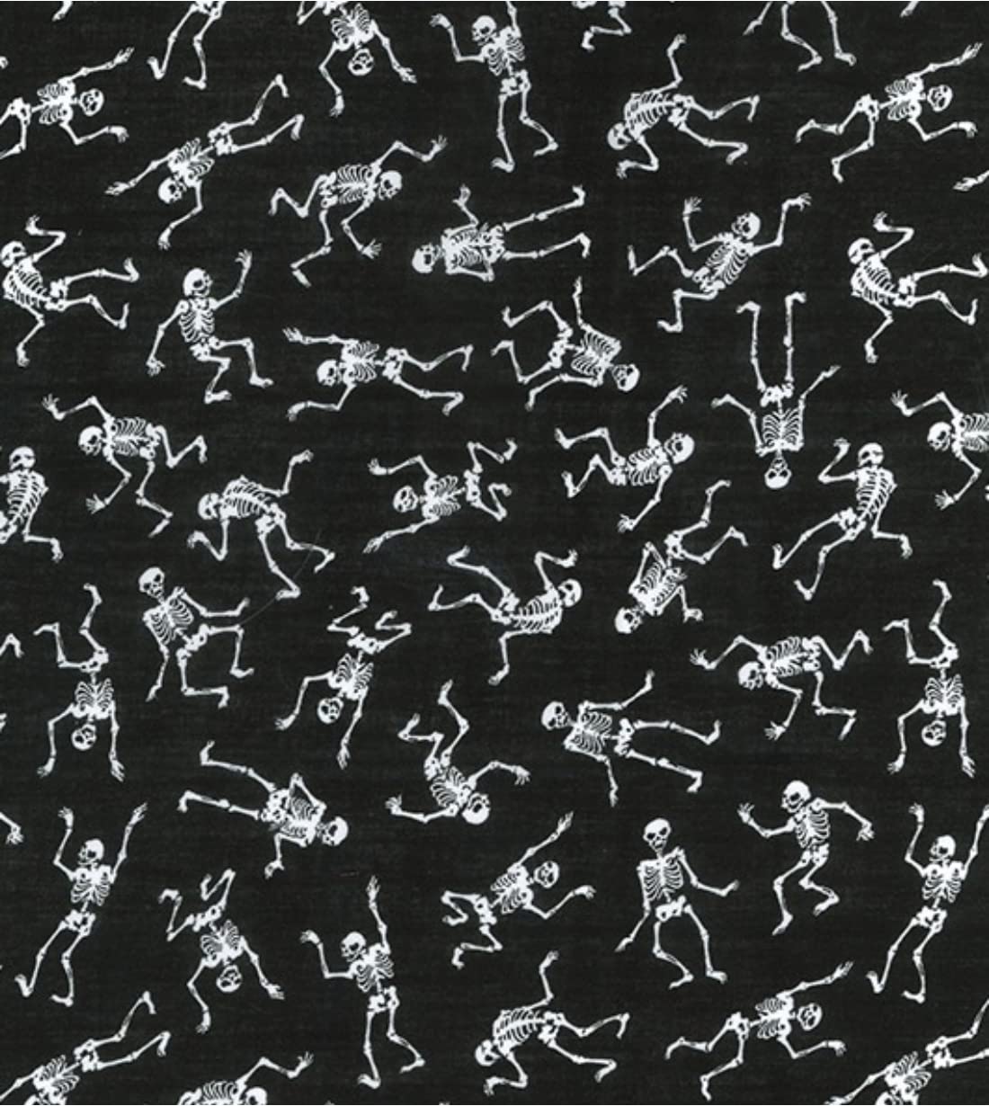 Printed Polycotton Craft Fabric Material - Skeletons ON Black, 1Mtr 110cmx100cm