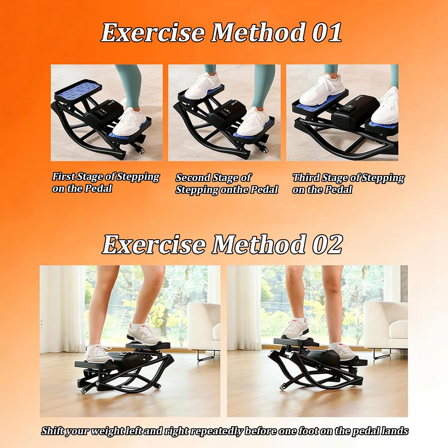 Swing Stepper Lateral con Pantalla Digital Swing Stepper Equipo portátil de Fitness for el hogar con Bandas de Resistencia