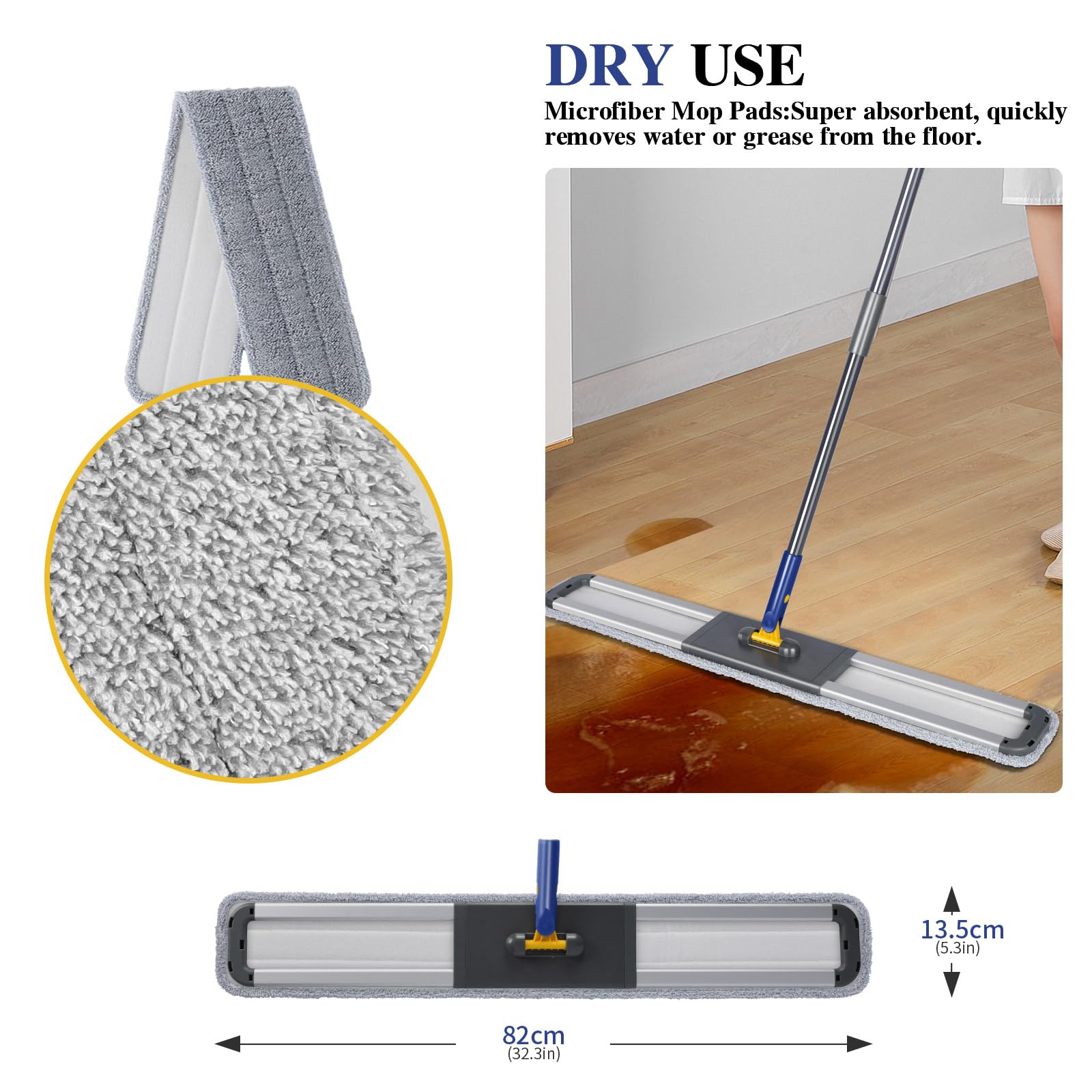Masthome Wischmopp für Bodenreinigung, 91,4 cm, robuster Industrie-Mopp mit 3 Pads, professioneller Mikrofaser-Mops mit 152,4 cm langem Griff, großer Staubwischer für Büro, Garage, Lager, Fabrik