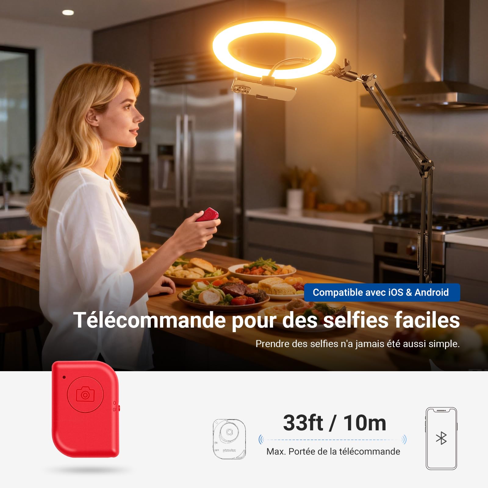 NEEWER Entry Level Version 10.5" Ring Light Anneau Lumineux Bureau avec Support à Pince,Remote & Support Phone,Compatible avec iPhone, éclairage LED 10W CRI 85+ pour Streaming, Selfie et Vidéo,N31