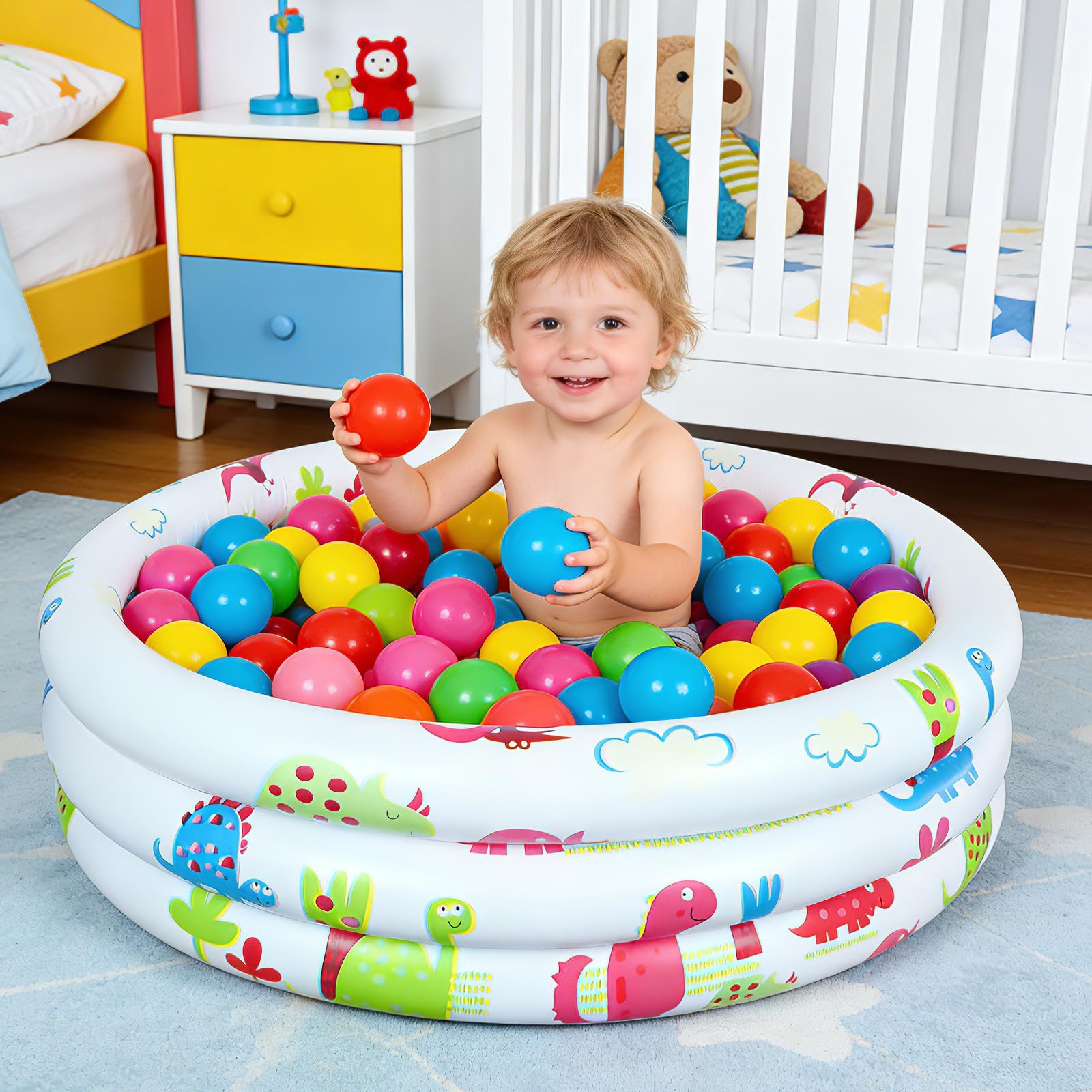Piscina Hinchable Infantil, Piscinas para Bebe, Piscina Inflable Niños, Piscina Redonda Hnchable 3 Anillos, Piscina Hinchable Pequeña de 90cm, para Jardín Interior al Aire Libre