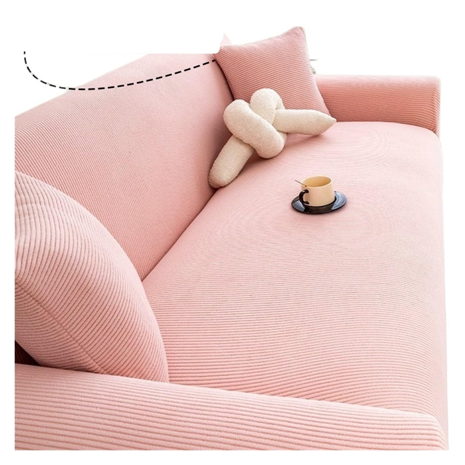 Housse canapé d'angle rose velours côtelé pour un salon cocooning et protégé
