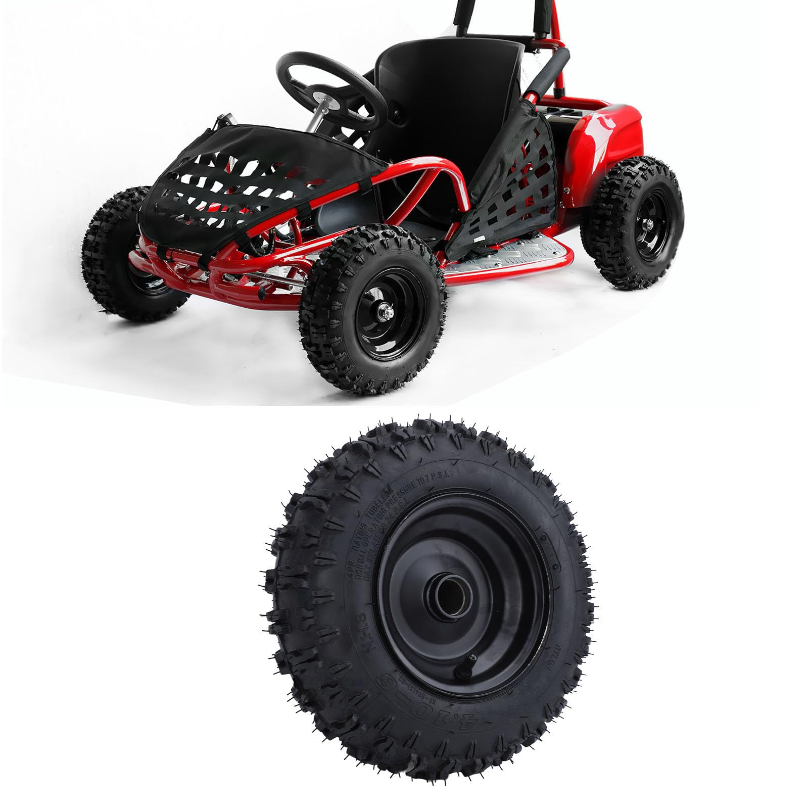 4.10-6 Antypoślizgowa Opona i zespół Koła Pasujące do Minibike'a ATV Go Kart, Wytrzymała Gumowa Felga Przedniego Koła Opona do Traktora Ogrodniczego, Metalowa Piasta Wymienna Skutera, Taczka,