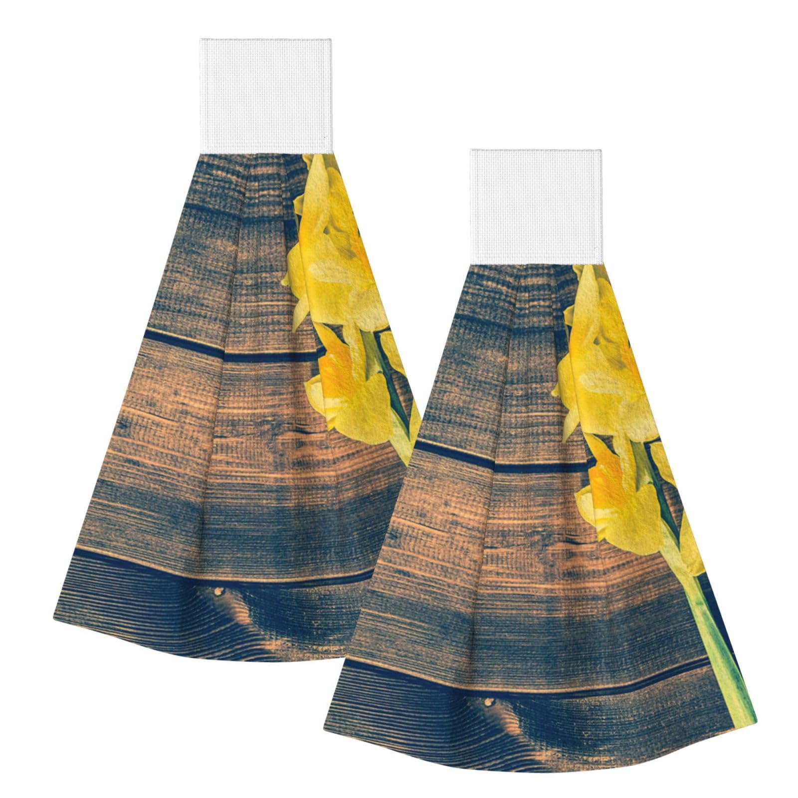 DOPKLNA Bouquet Of Daffodils Print, 2 Pcs Hanging Coral Fiber Hand Towels for Bathroom, Absorbent Kitchen Towels