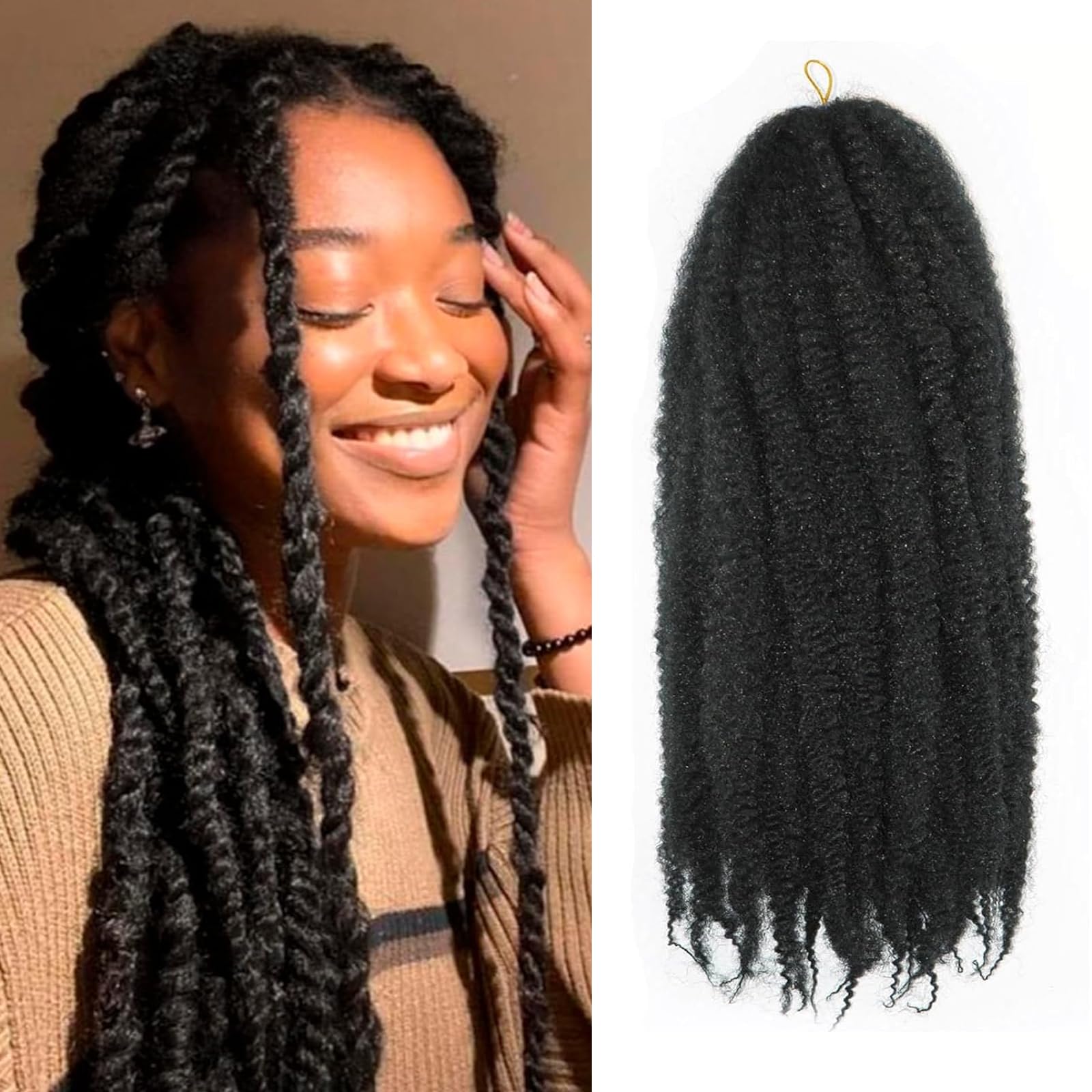 Tresses en crochet style Marley Twist pour cheveux afro, frisés, bouclés, cubains, tresses sénégalaises synthétiques, extensions de cheveux en crochet pour femmes (1b, 40,6 cm/lot de 3)