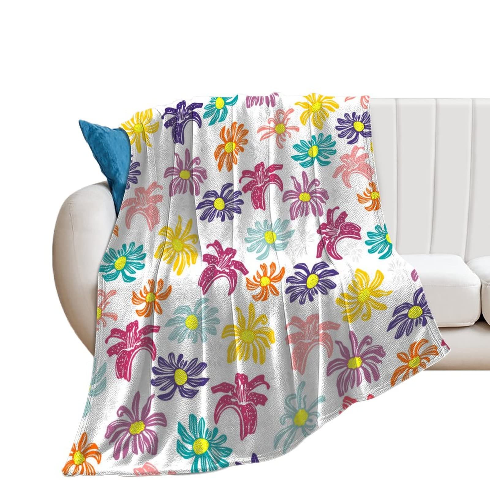 Couverture polaire fleurs colorées en flanelle 100x130cm pour lit et canapé