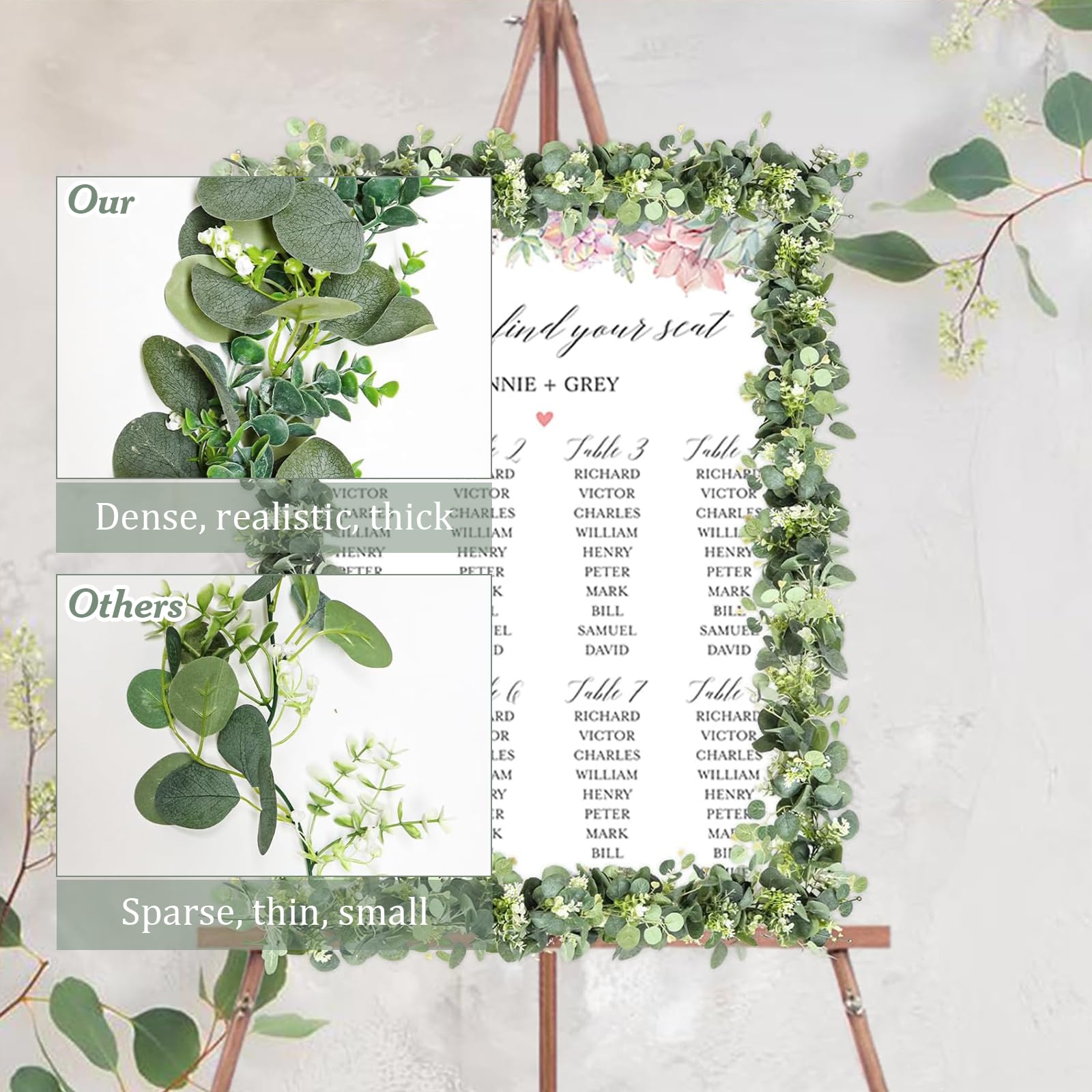 2 Piezas Guirnaldas Artificiales de Eucalipto con Hojas, 180cm Guirnalda de Eucalipto Artificial Planta Artificiales Eucalyptus, para Arco de Bodas Fiestas Mesas de Comedor Decoración