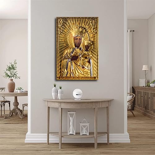 Miniatura 4 de Pósteres católicos de Virgen María de Polonia con texto en inglés "Our Lady of Czestochowa" (12 x 18 pulgadas, enmarcado)