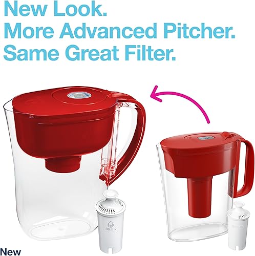 Miniatura 2 de Brita Jarra de filtro de agua para grifo y agua potable con 1 filtro estándar, dura 2 meses, capacidad de 6 tazas, sin BPA, color rojo