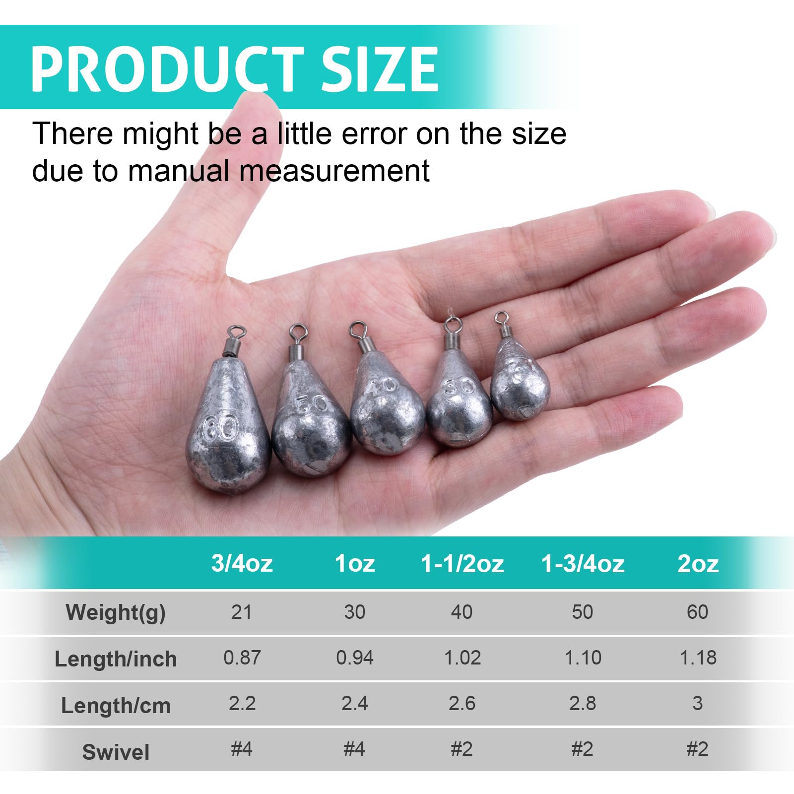 Goture 5 Pcs Drop Shot Weights with Swivel, Free Rig Fishing Sinkers Includes Storage Box, Ideal Fishing Sinkers for Saltwater Freshwater Bass Fishing, Accurate Casting and Versatile Angling 2oz