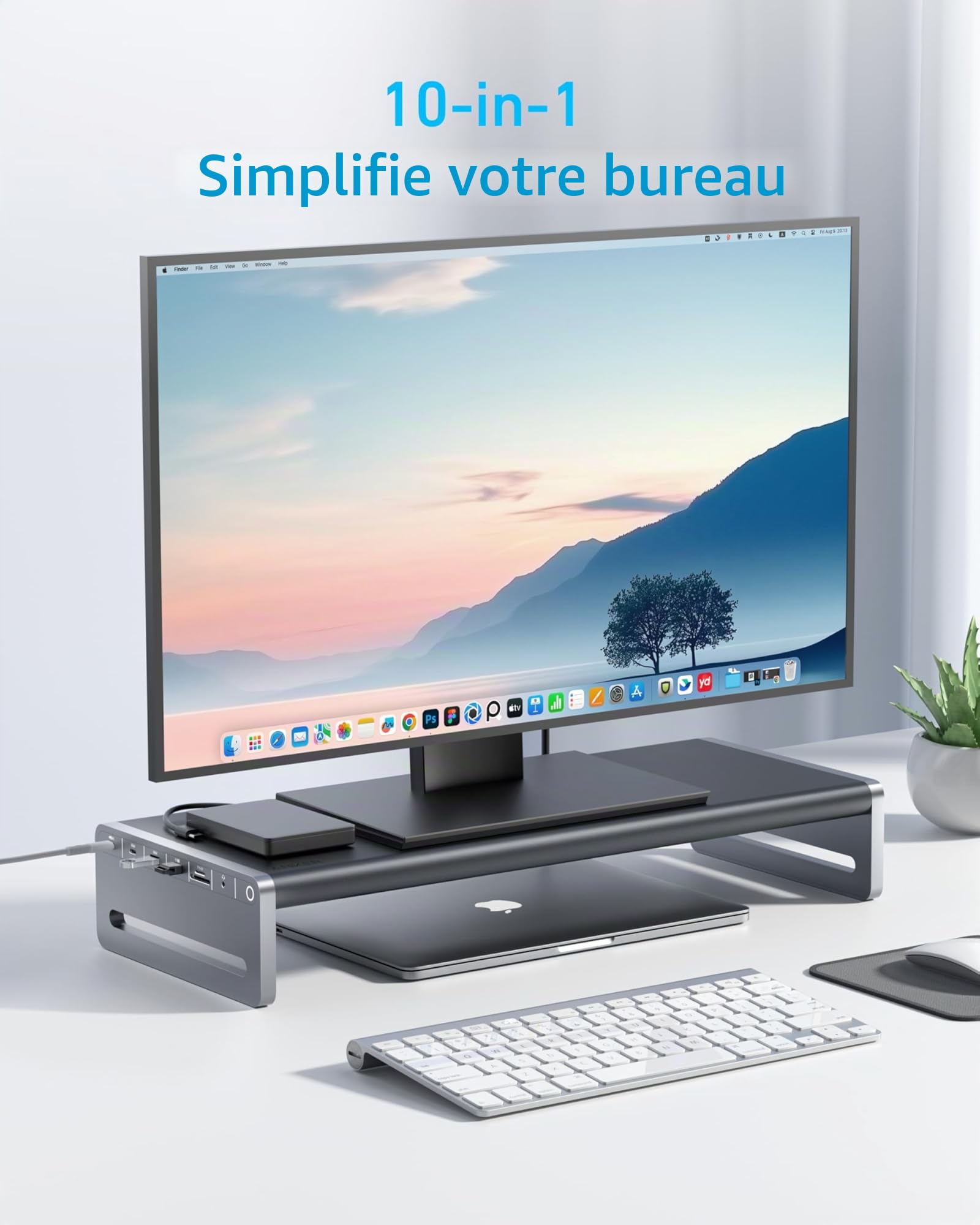 Anker USB C Hub, 10-in-1 Aluminum Monitor Stand with 100W PD, 5Gbps USB Ports, 4K@60Hz HDMI Display, Built-in 3.3 ft Cable, Clutter-Free Desk for MacBook, Dell, and Full-Function USBC Devices