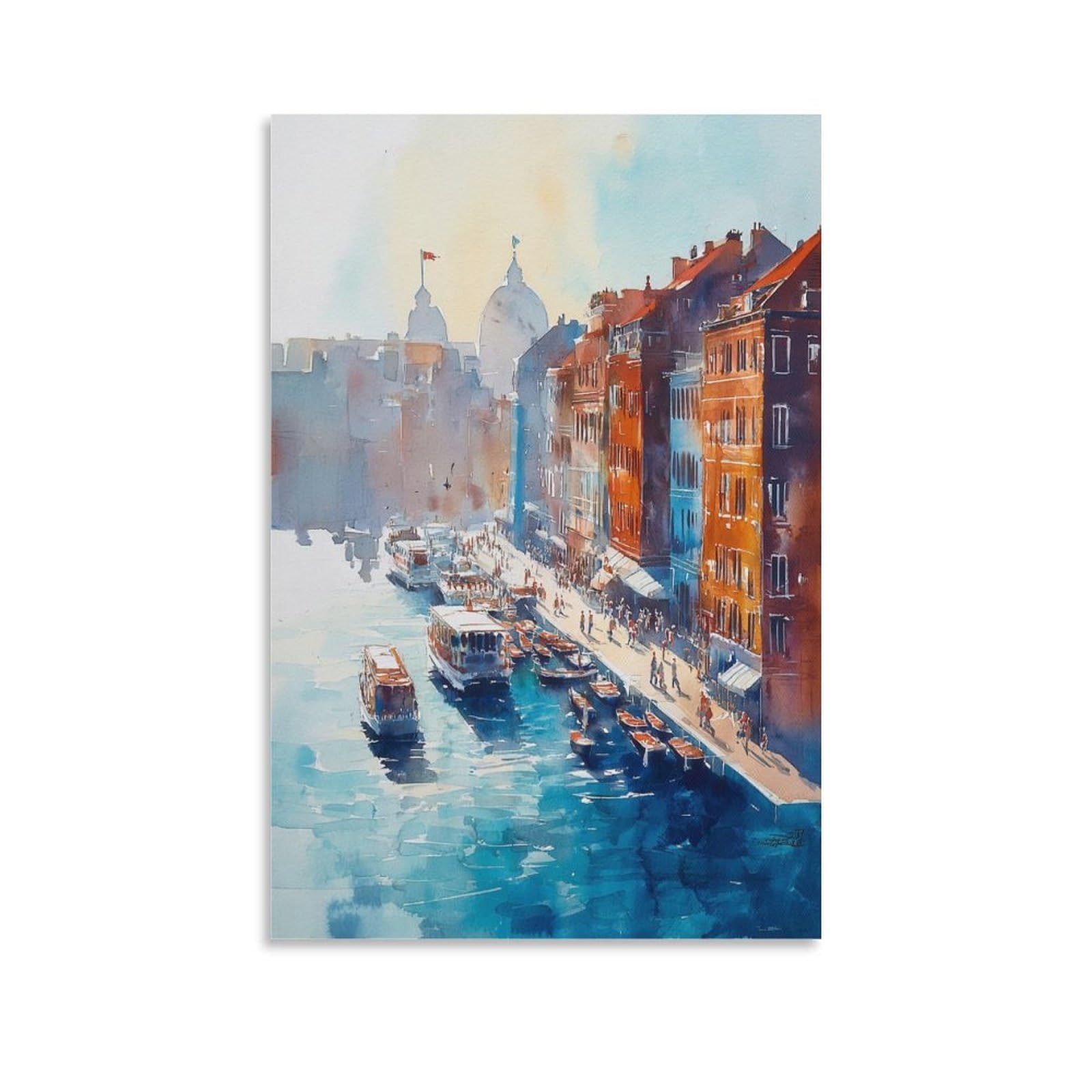 XWYMXZ Boston Watercolor Print Cityscape Poster 24x36inch(60x90cm) Vintage Watercolor Canvas Art
