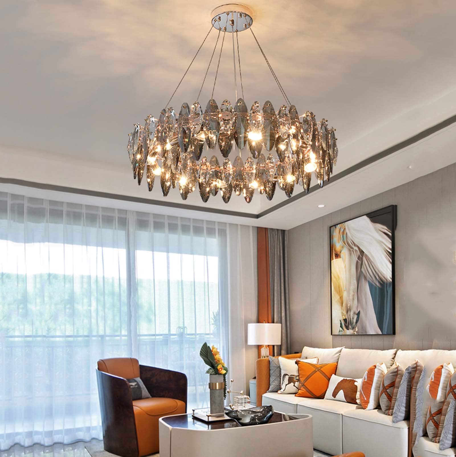 YRYRYW E14 salon sypialnia sypialnia Jadalnia Światło sufitowe, żyrandole post-kryształowe, nordycki błyszczący kreatywny pierścień sztuki podczas Lights-Gold i Crystal 60 cm Household faucets