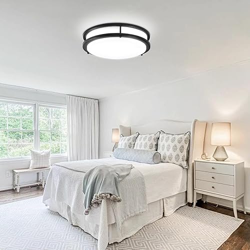 Miniatura 9 de DLLT - Lámpara de techo LED moderna de 48 W con control remoto, 18 pulgadas, regulable, color negro, redondo, para dormitorio, cocina, pasillo, modo