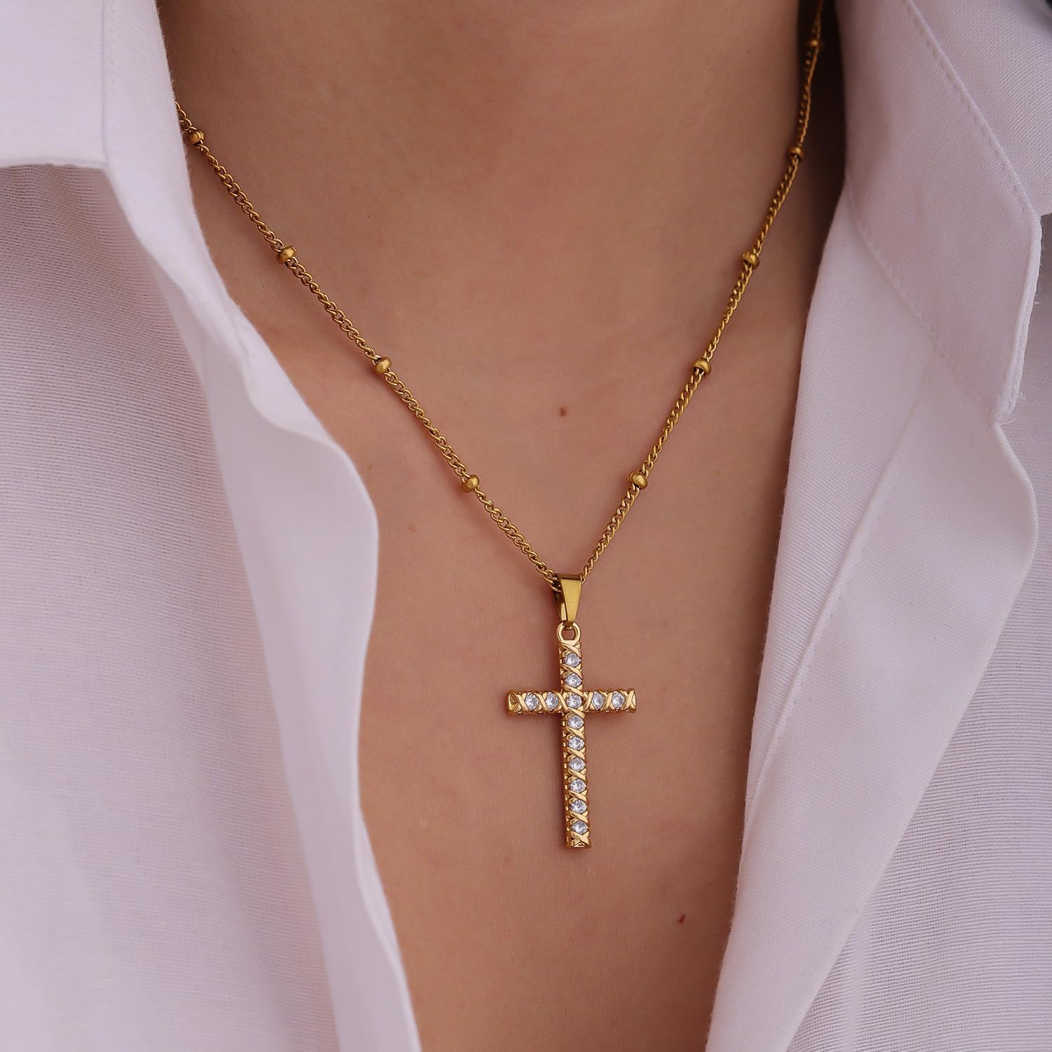 Gold Cross Necklace for Women Dainty Christian Jewelry Simple Pendant Necklace Elegant Religious Faith Jewelry Delicate Gold Plated Chain Necklace Gift for Birthday Anniversary Daily Wear