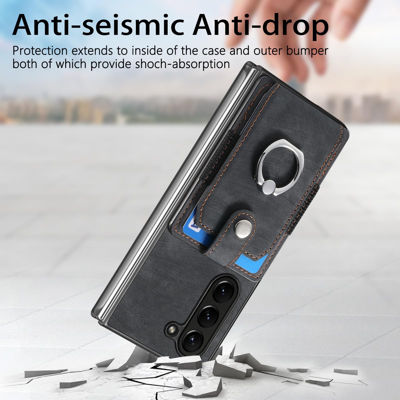 Funda Esmerilada For Samsung Galaxy Z Fold 8, Cierre Magnético, Ranura For Tarjeta, Anillo Giratorio, Soporte Ajustable, Cubierta del Teléfono A Prueba De Golpes, Carcasa Ultrafina(Blue)