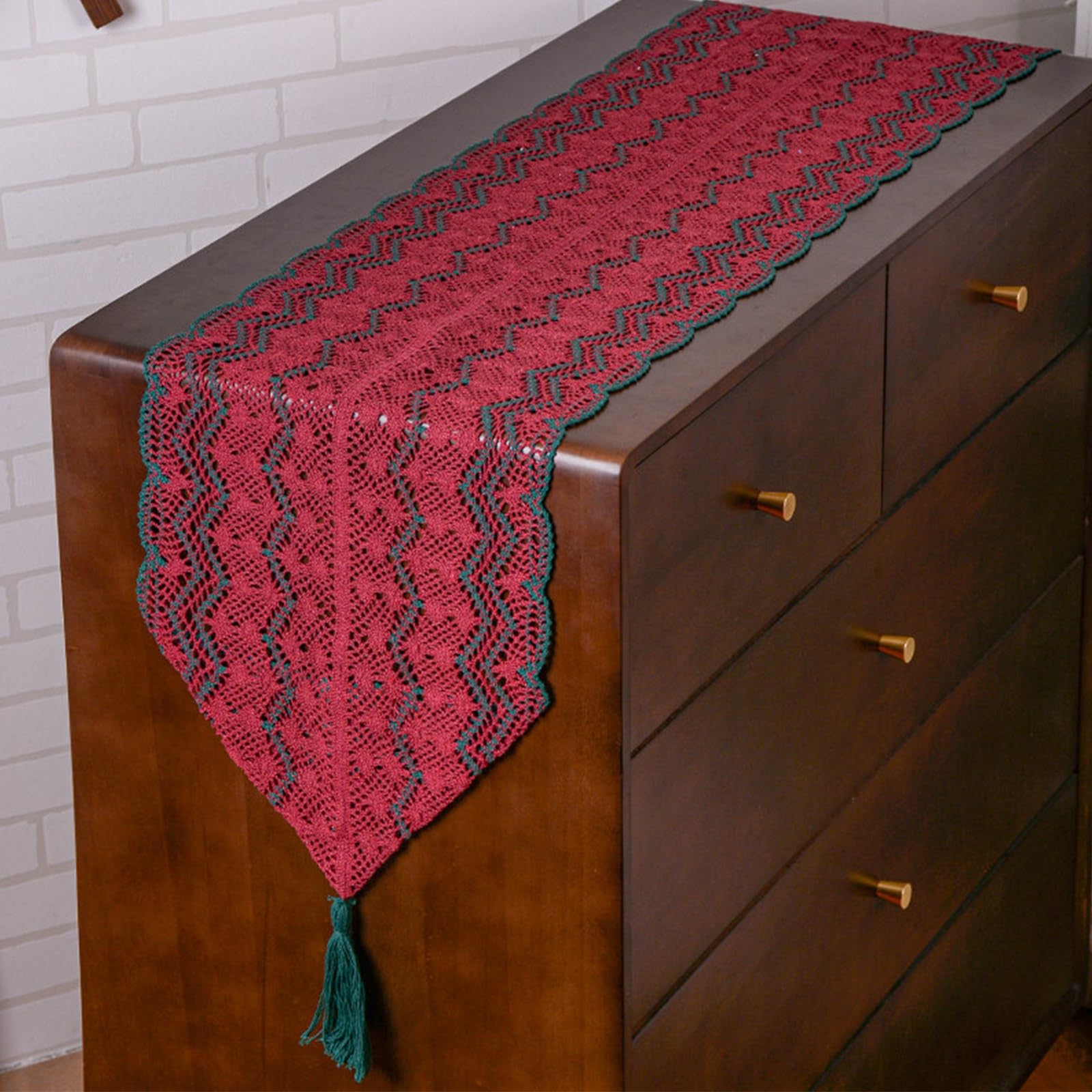 Crochet Lace Table Runner, Vintage Openwork Knit for Dining Decor