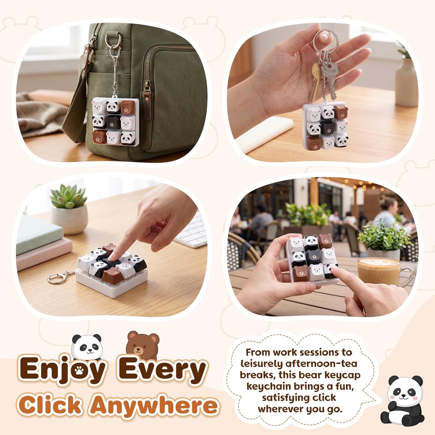 Keyboard Fidget Toy, 9-in-1 Bear Shaped Keyboard Clicker Keychain with Clicky Sound, Cute Sensory Toys for Adults Anxiety and Stress Relief (Multicolor1, 1P) image 5