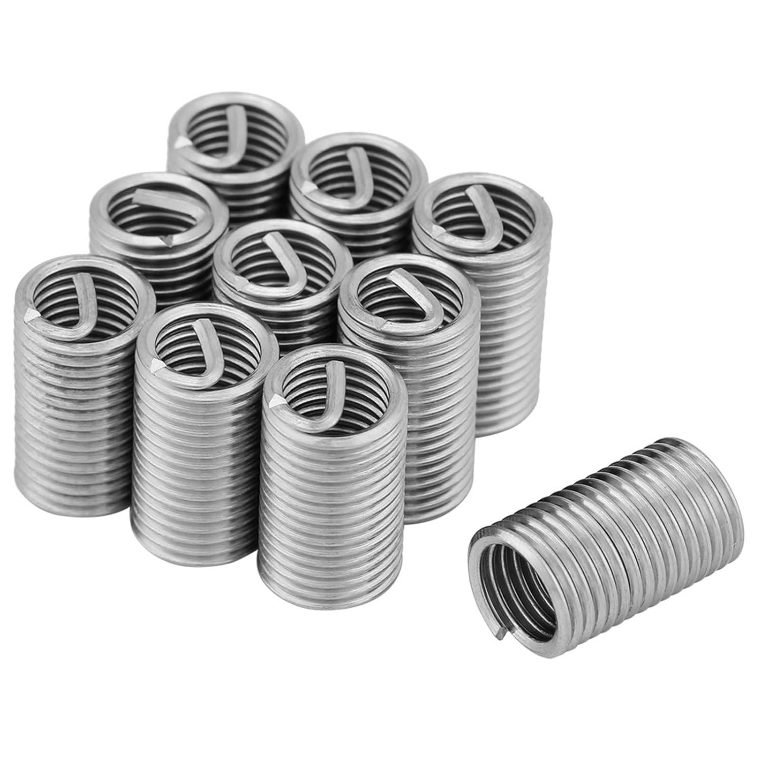 Steel Sheath Helical Thread Inserts 10Pcs M8x1.25x3D Helical Screw Coiled Wire Sleeve Stainless Steel 304 Thread Inserts for Stripped Damaged Threads