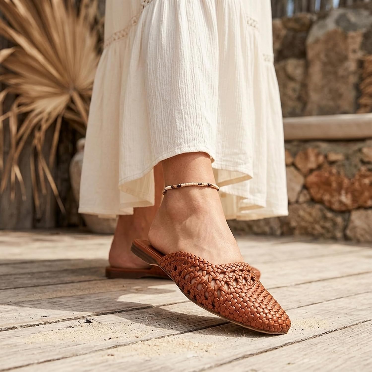 Woven Mule Slides for Women Closed Round Toe Mesh Flat Mules asual Slip on Dress Slipper Shoes