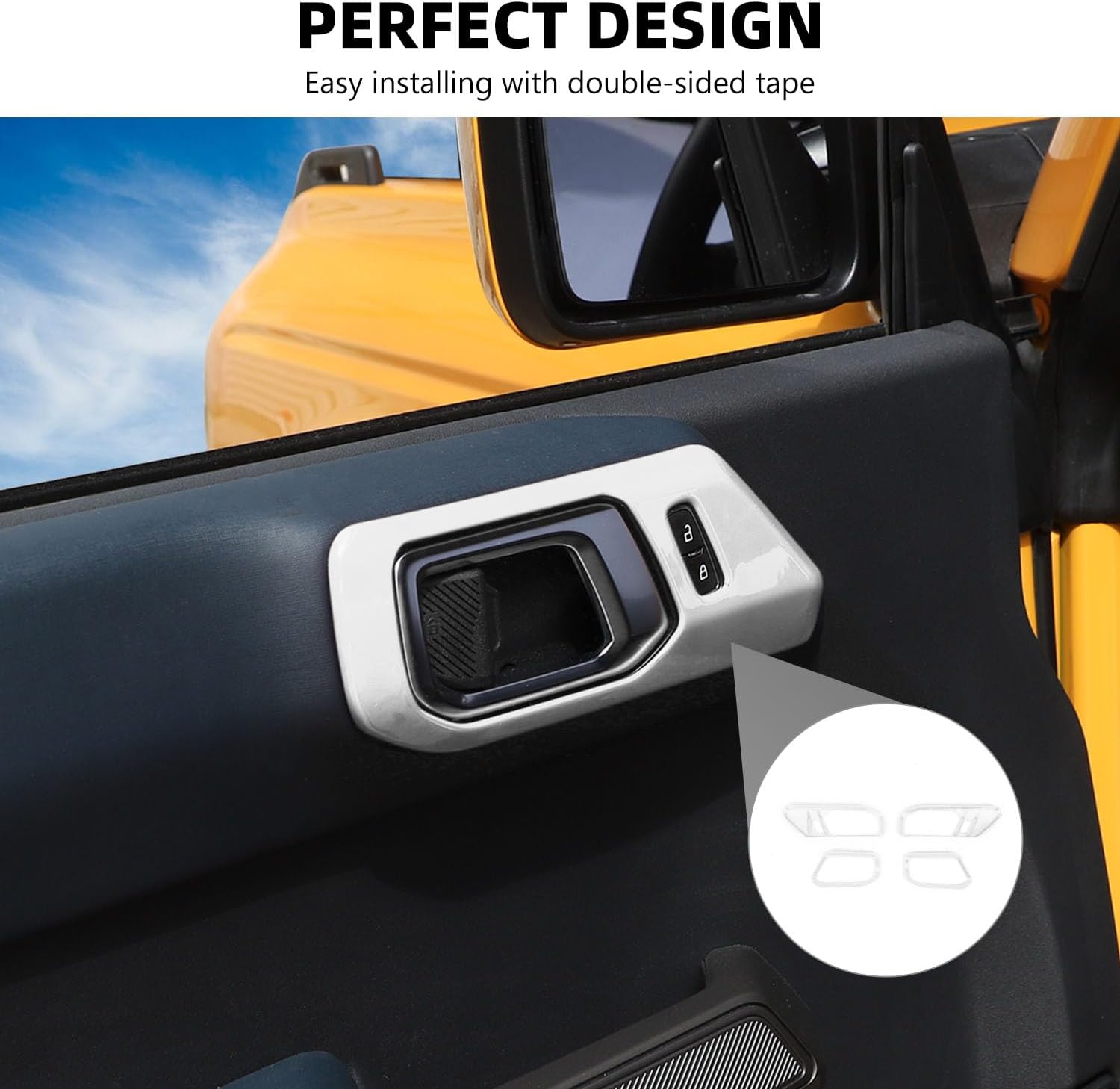 RAZPOY Inner Door Handle Cover Trim Compatible with 2021-2025 Ford Bronco Interior Accessories White (Not for Bronco Sport)