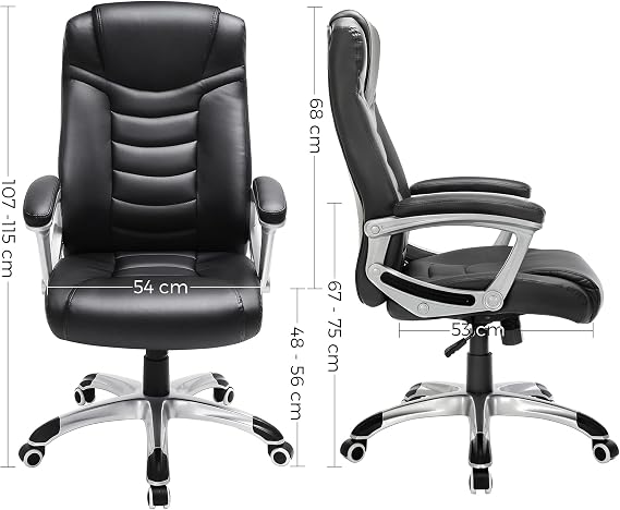 Songmics Ergonomic Office Chair Height Adjustable Swivel Chair Sturdy, Durable, Black Obg21B 52x53x122cm