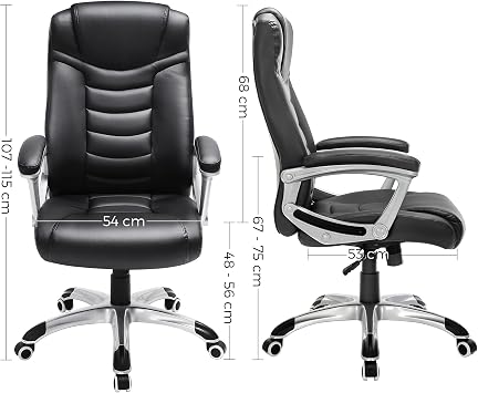 Songmics Ergonomic Office Chair Height Adjustable Swivel Chair Sturdy, Durable, Black Obg21B 52x53x122cm