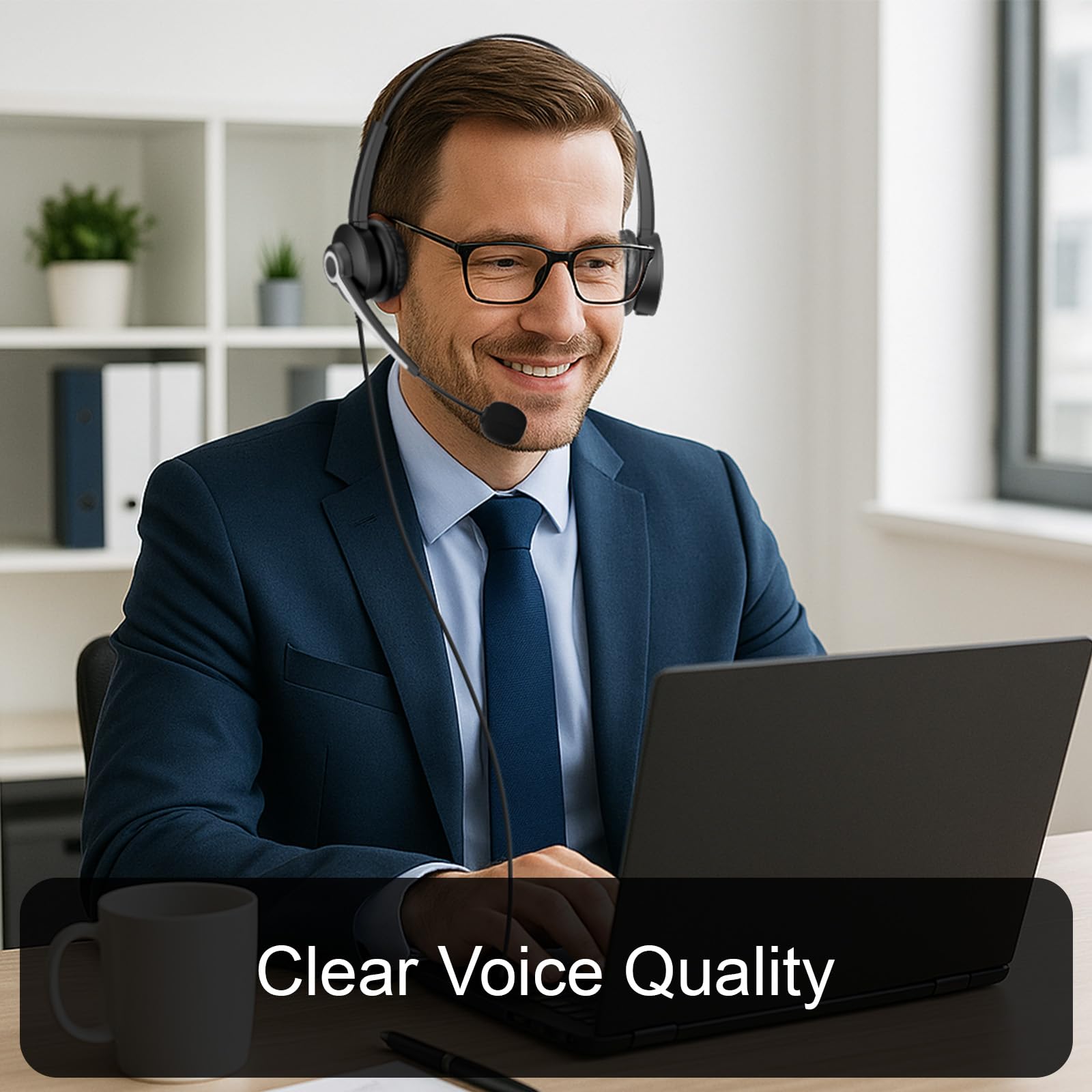 Voistek Cuffie USB con Microfono per PC, 3 in 1 (USB-C, USB-A, 3.5mm Jack), On-Ear Headset con Microfono Cancellazione del Rumore per Ufficio, Lavoro, Call Center, Zoom, Home Office, Corsi Online