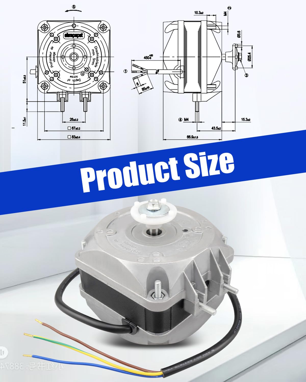 Freezer Shaded Pole Condenser Fan Motor Fit for Multi-Brand Refrigerators & Refrigeration Equipment, High-Efficiency Cooling Replacement Motor, Replace M4Q045-CA27-04