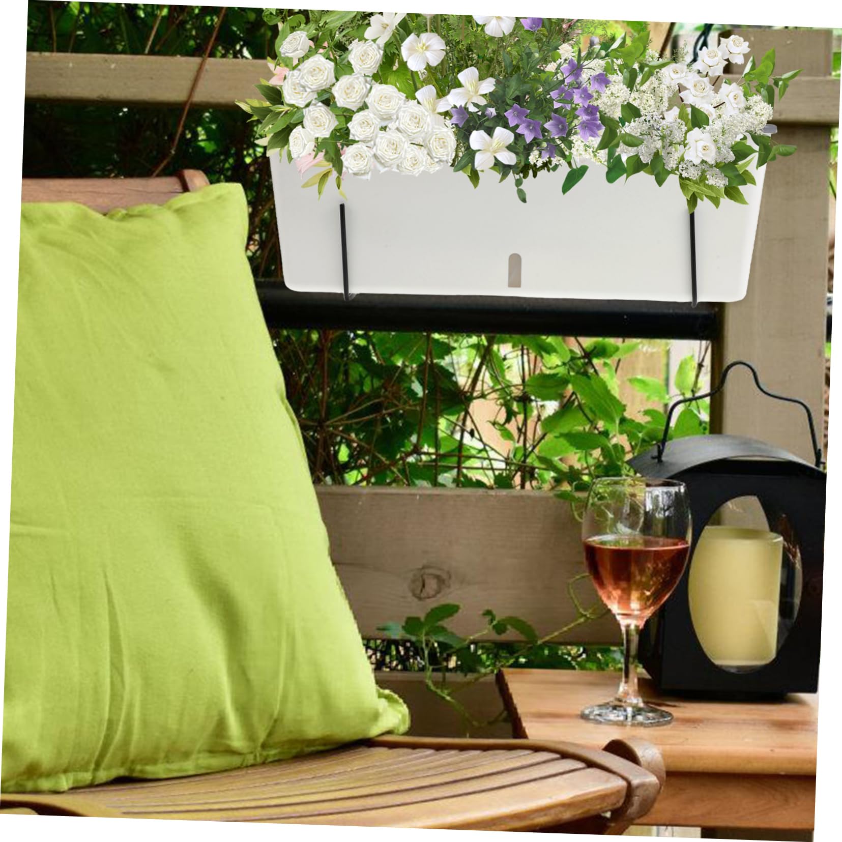 TOYANDONA Set 1 Vaso Rettangolare per Erbe Aromatiche e Verdure con Supporto Sospeso, in Plastica Pp e As con Funzione di Riserva D'acqua, per Davanzale e Giardinaggio