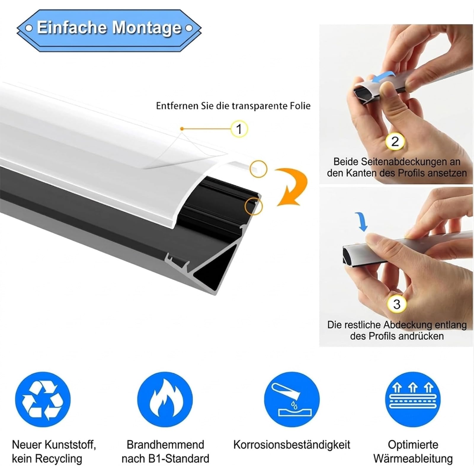 Profilo in alluminio a LED nero, 12 x 1 m, a V per strisce LED, nastro fino a 10 mm, con profilo diffusore con copertura bianca lattea, tappi terminali, clip di montaggio (senza strisce LED)