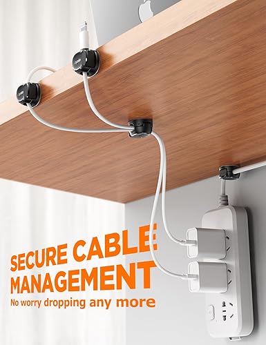 Miniatura 5 de Paquete de 8 organizadores de cables doble resorte y cierre, máxima seguridad clips para cables, gestión de cables de Chfeila - Soporte adhesivo de