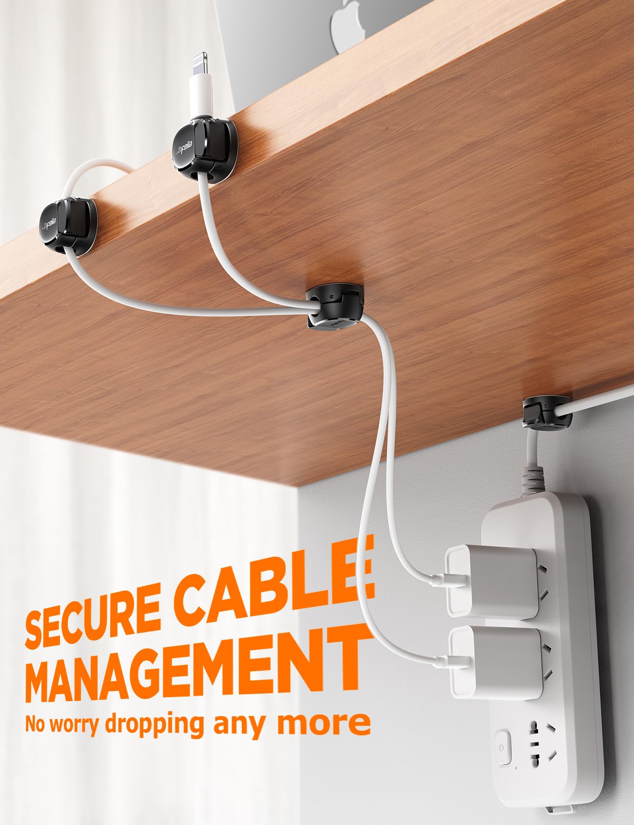 8Pack Cord Organizer Dual Spring Clasp Max Secure Cable Clips - Chfeila Cable Management Adhesive Phone Charging Wire — view 5