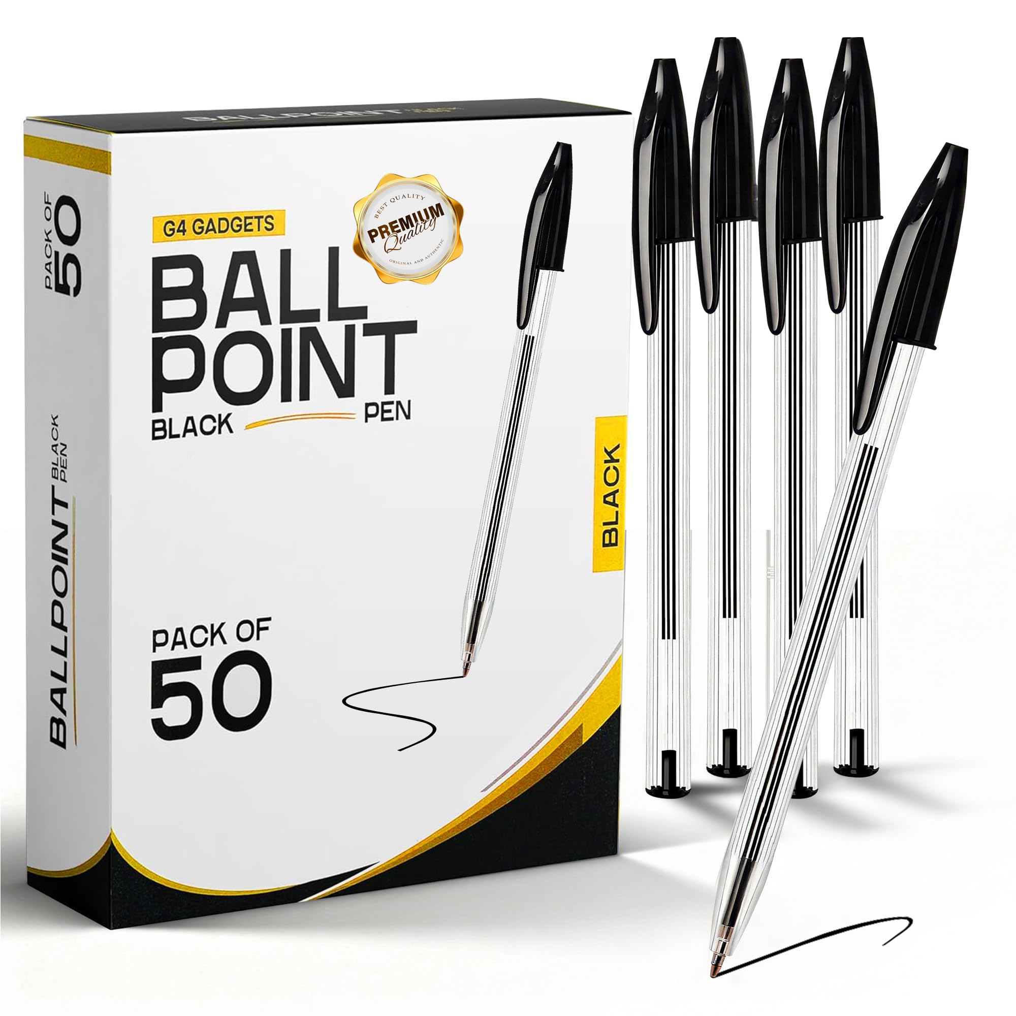 G 4 Gadget Pack Of 50 Black PensMedium Tip Fluent Smooth Writing Biro Ballpoint from B&Q